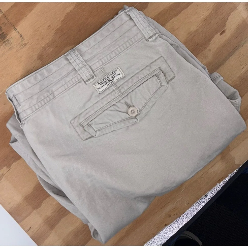 Polo Ralph Lauren‎ Beige Khaki Cargo Shorts Men's Size 44B Y2K Baggy